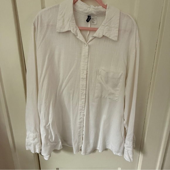 H&M Divided White Long Sleeve Linen Blend Button-Down Shirt Size XL - Picture 1 of 6